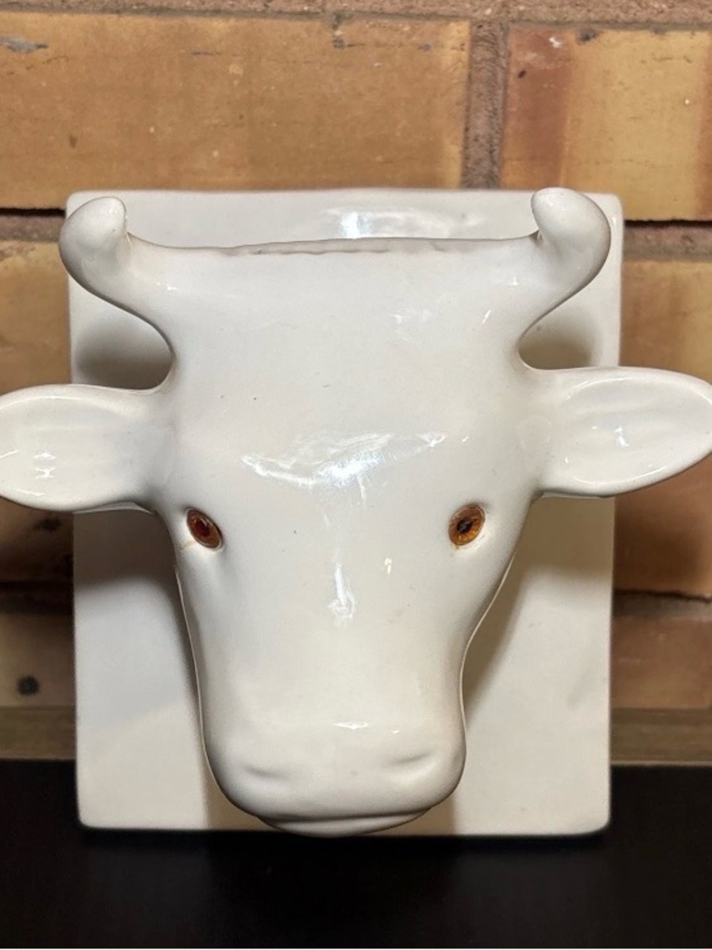 White Vintage Ceramic COW Bull Head Wall Mount Towel APRON Holder Western